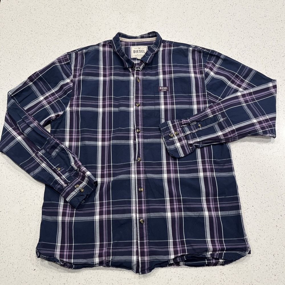 Diesel Men's Purple Plaid Long Sleeve Western Button Down Shirt Sz XXL